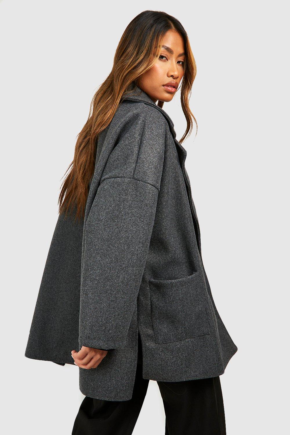 Collared wool overcoat charcoal sale