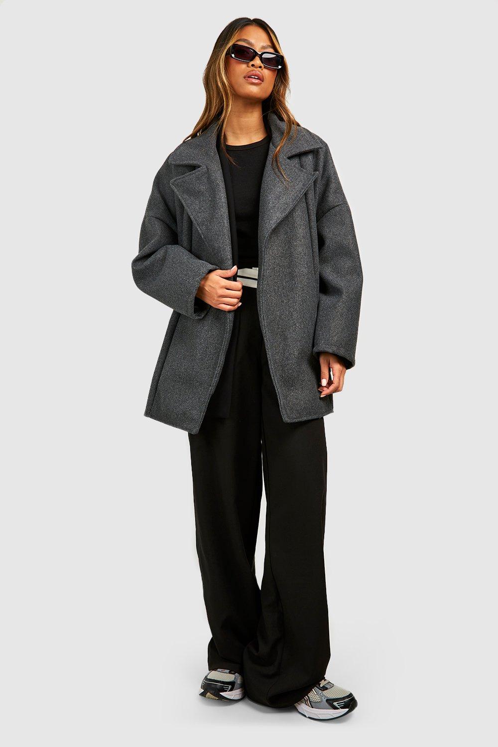 Collared wool overcoat charcoal sale