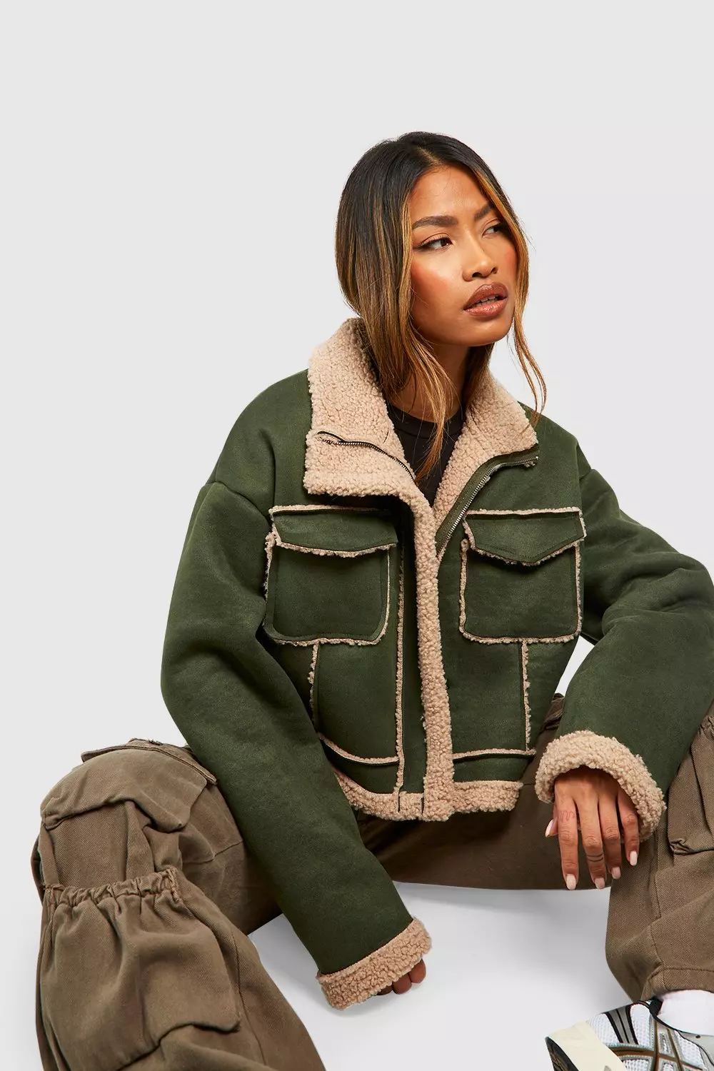 Crop borg jacket clearance
