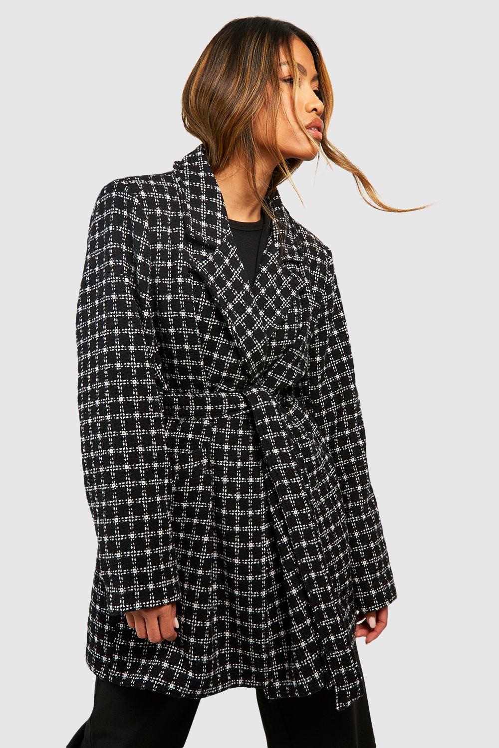 Check hot sale boucle coat