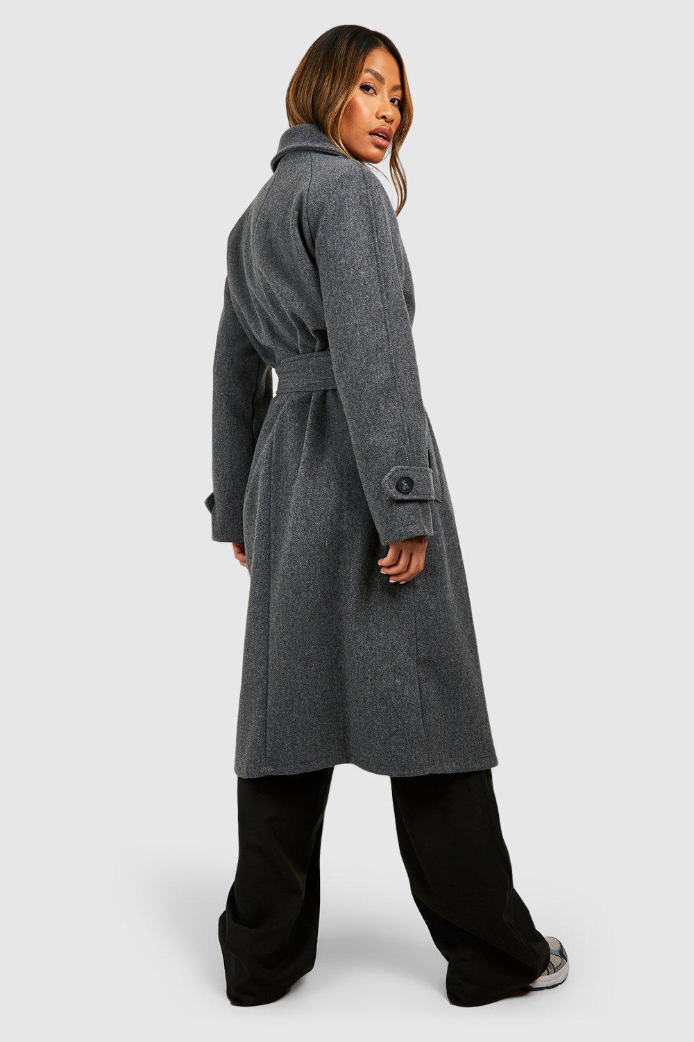 Long grey hotsell belted coat