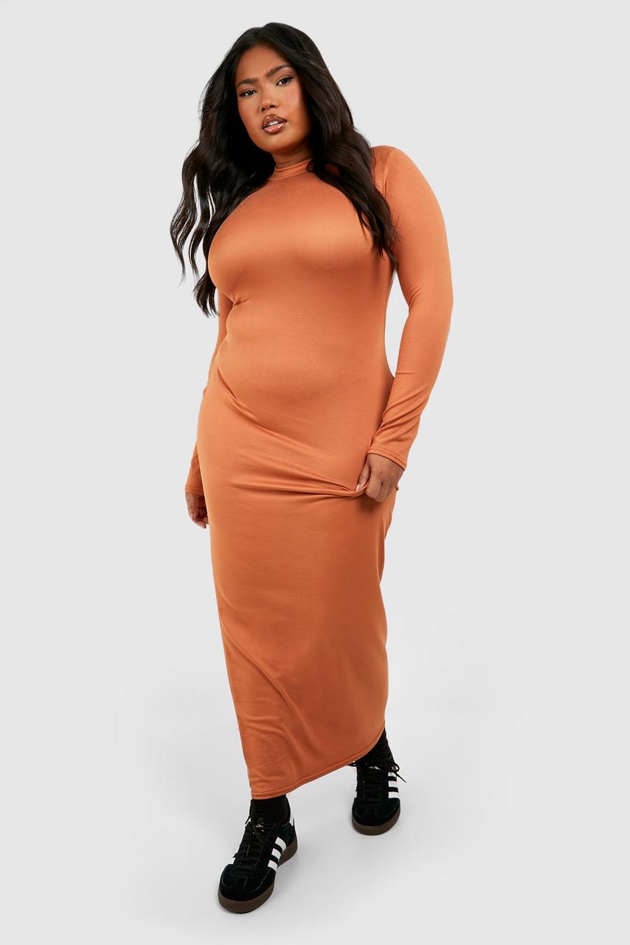 Rust orange Plus Super Soft High Neck Midaxi Dress