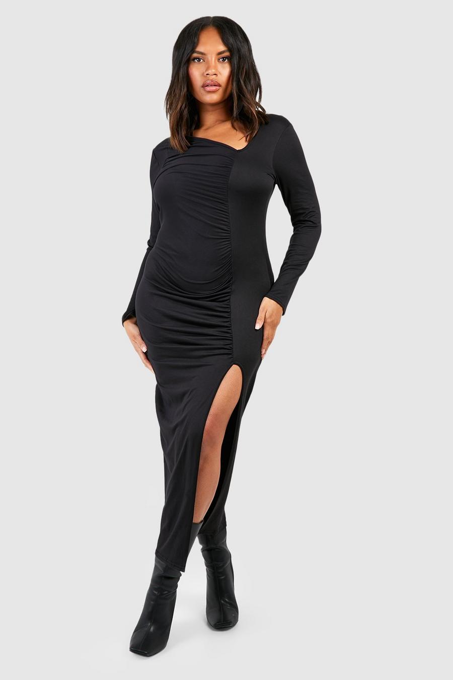 Black Plus Super Soft Asymmteric Midaxi Dress image number 1