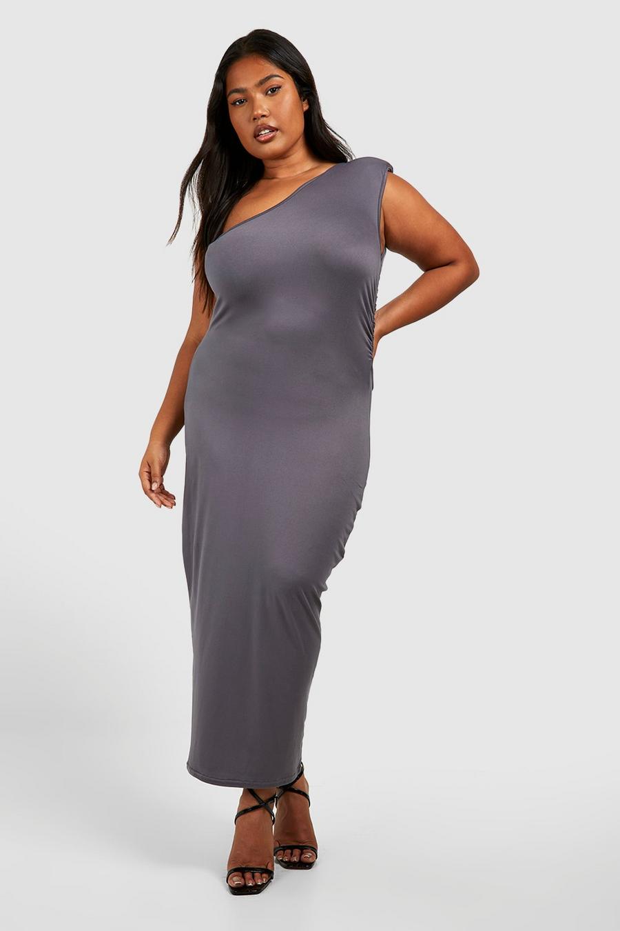 Charcoal Plus Super Soft Shoulder Pad Ruched Midaxi Dress image number 1