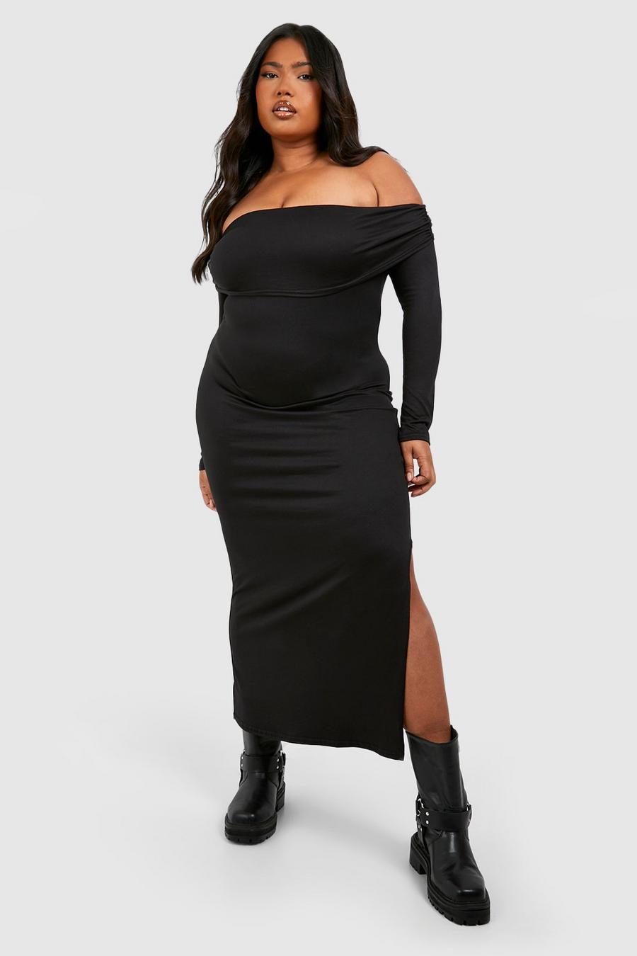 Black Plus Super Soft Off Shoulder Midi Dress