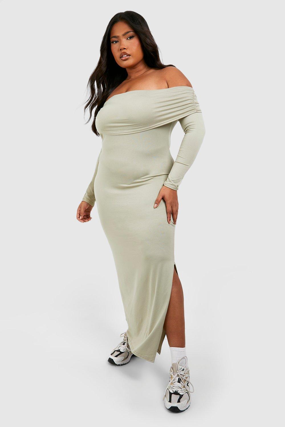 Plus size long sleeve top off the shoulder dress