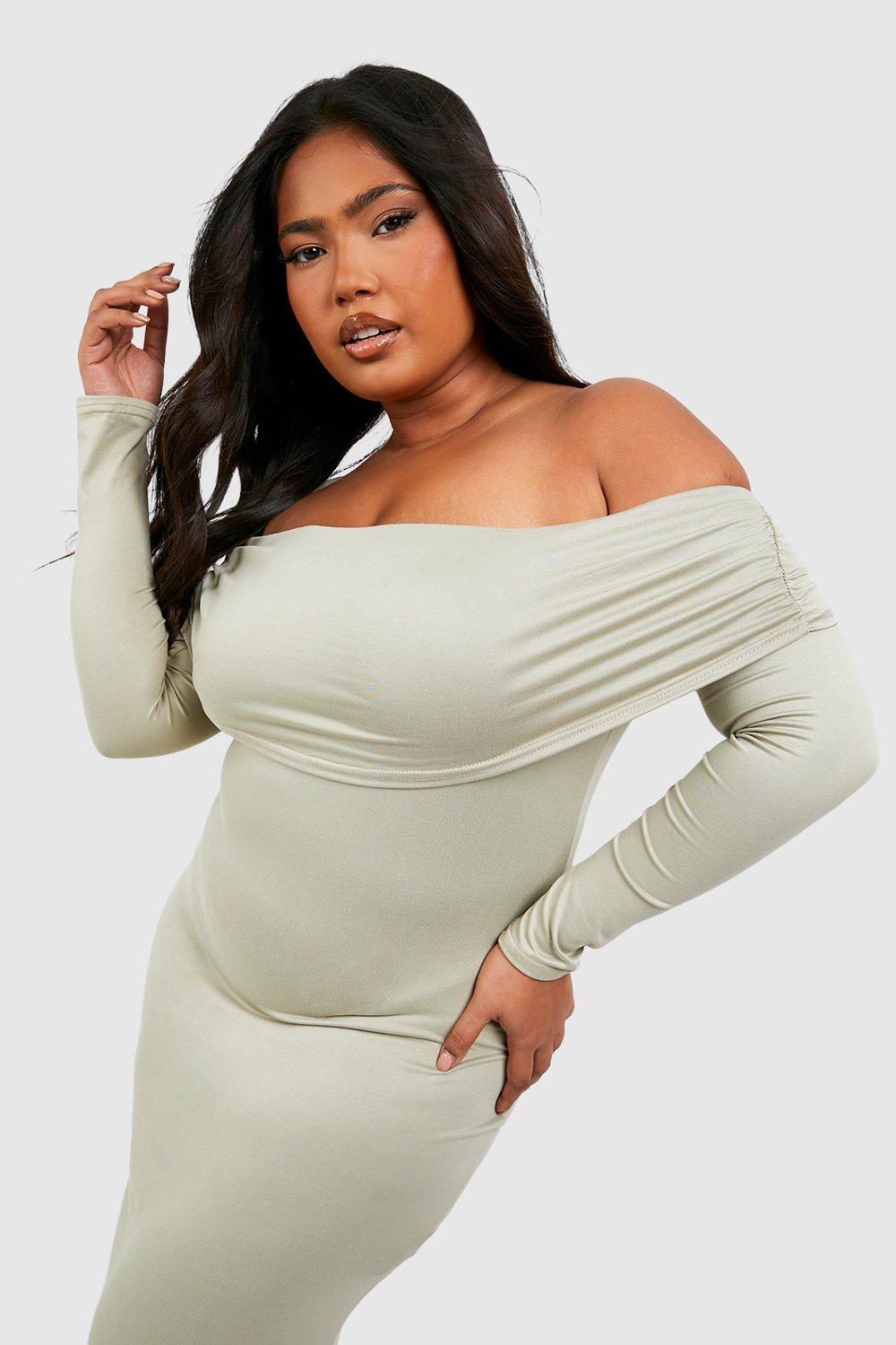 Plus size long sleeve 2024 off the shoulder dress