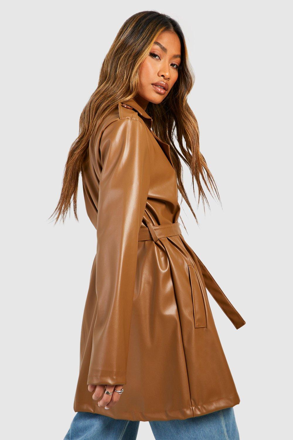 Faux leather trench coat womens deals