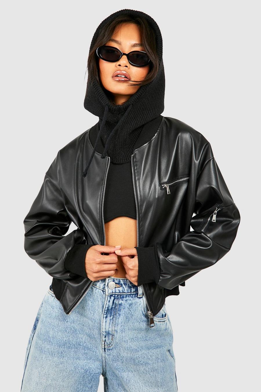 boohoo Faux Fur Trim Midi Leather Jacket - Black - Size 12