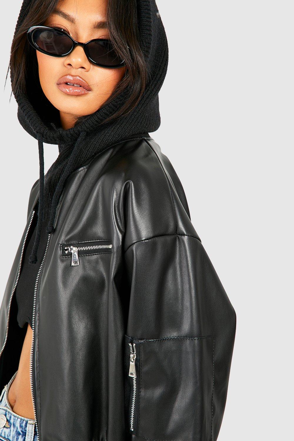 Black Faux Leather Zip Up Bomber Jacket - FINAL SALE