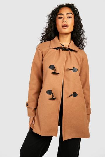 Toggle Detail Duffle Wool Look Coat camel