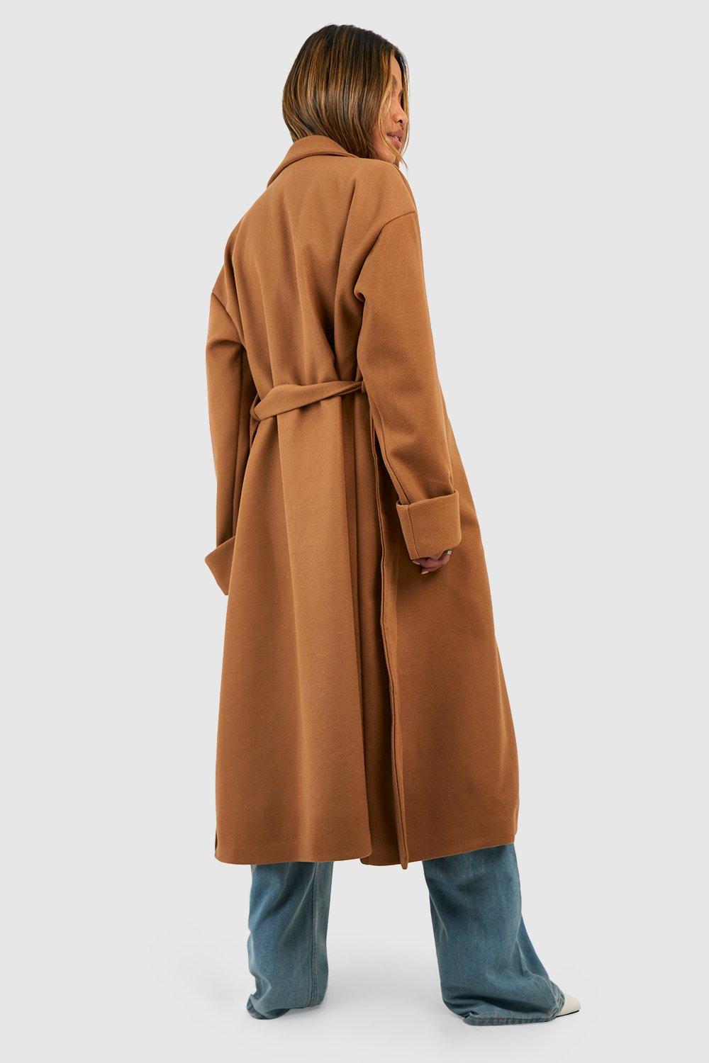 Boohoo hooded wool look belted coat online