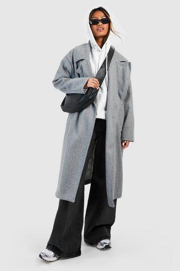 Dropped Shoulder Oversized Midi Wool Look Coat grey marl