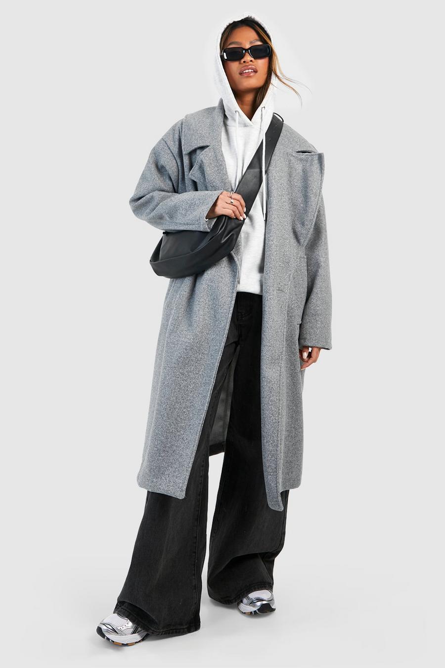 Abrigo oversize midaxi efecto lana con caída en los hombros, Grey marl image number 1
