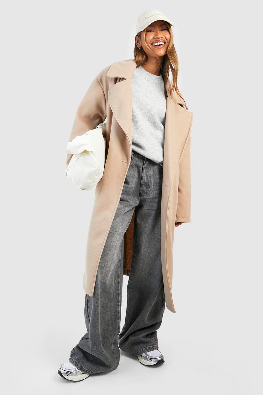 Stone Dropped Shoulder Oversized Midaxi Wool Look Coat  image number 1