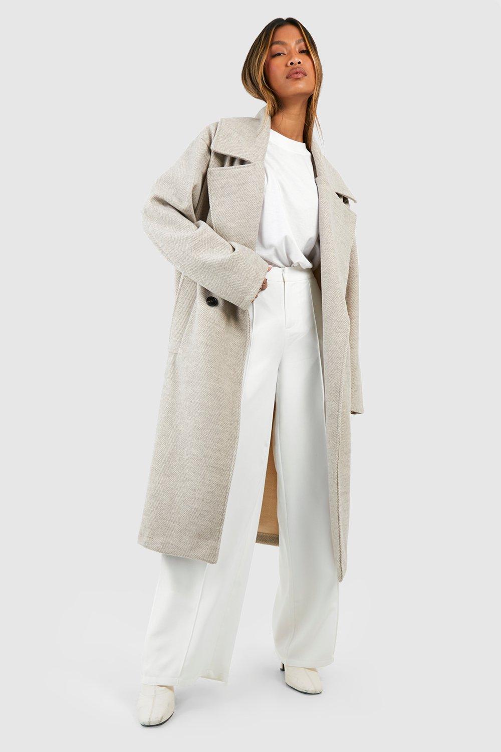 Herringbone Dropped Shoulder Oversized Midaxi Wool Look Coat