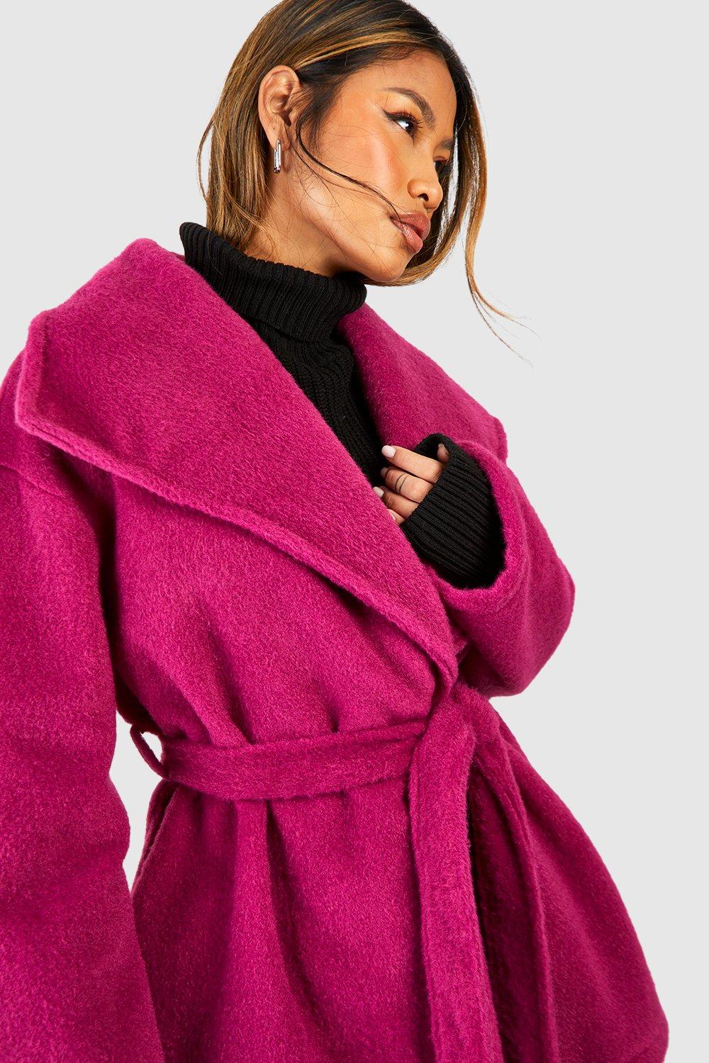 Pink belted wool store coat