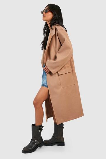 Shoulder Detail Midi Wool Look Coat camel