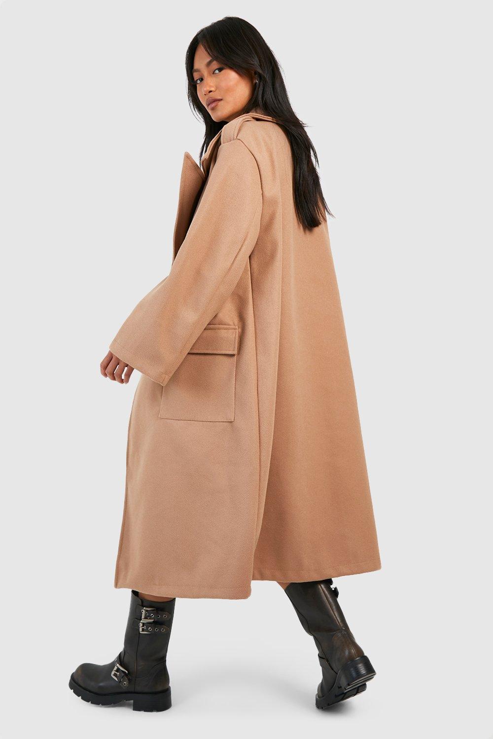 Women s Shoulder Detail Midaxi Wool Look Coat Boohoo UK