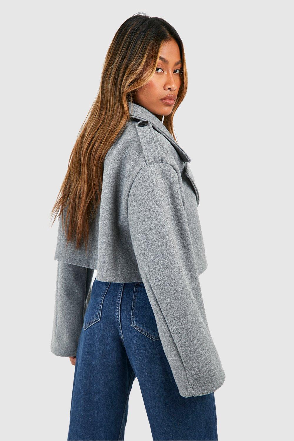 Boxy Shoulder Detail Short Wool Look Coat