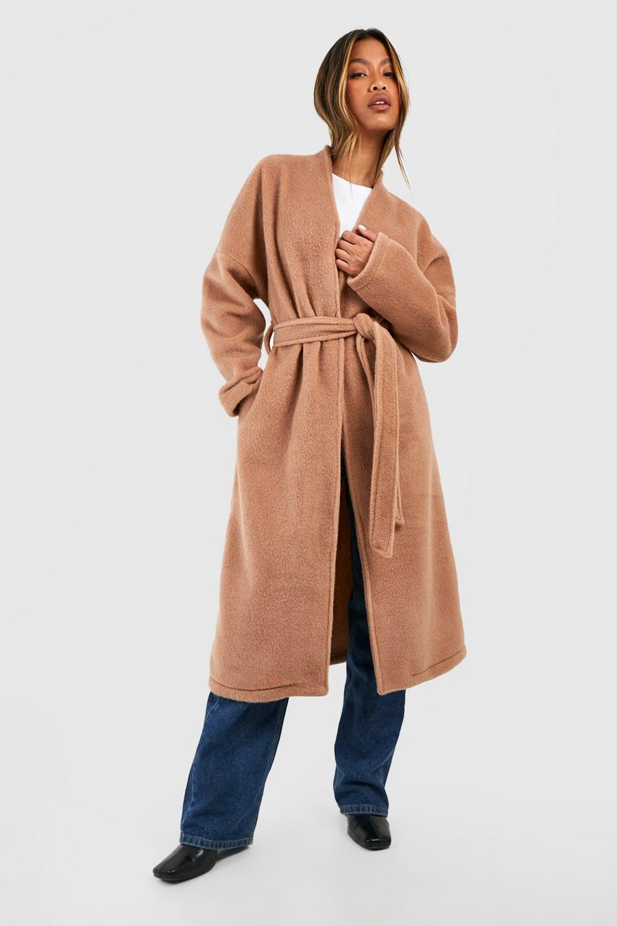 Camel Textured Wool Look Belted Coat  image number 1
