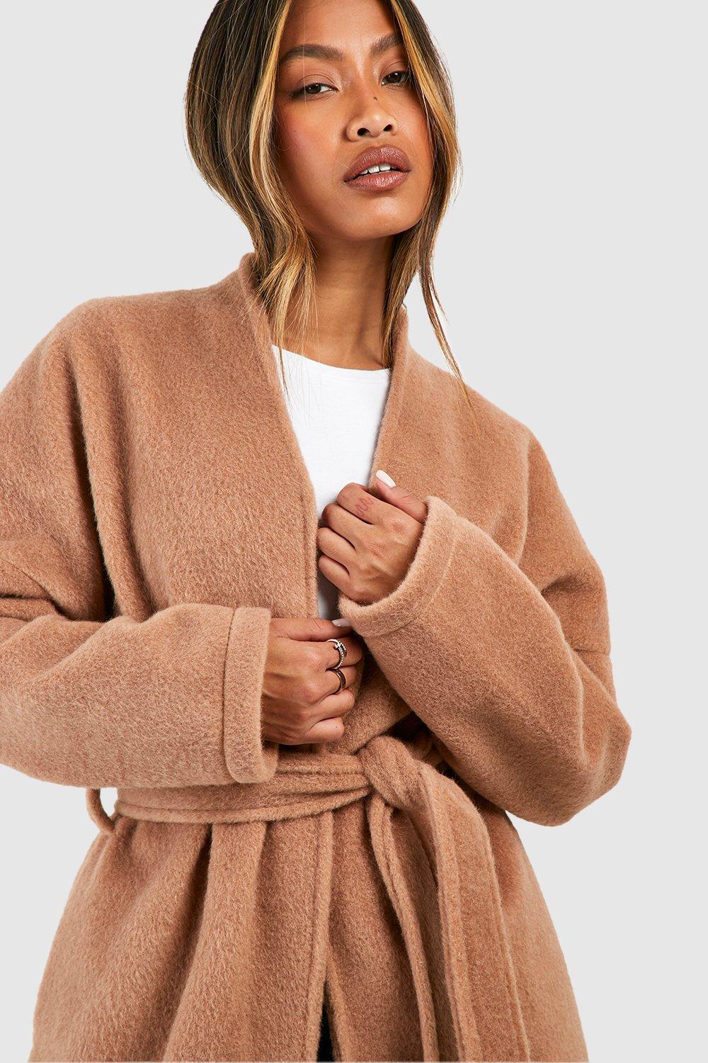 Long camel wrap clearance coat