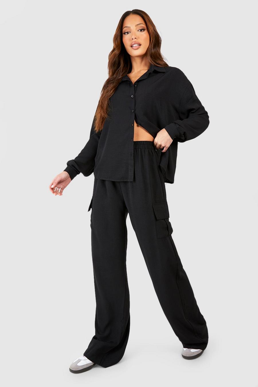 Pantalón Tall de tela con bolsillos cargo y cintura elástica, Black image number 1