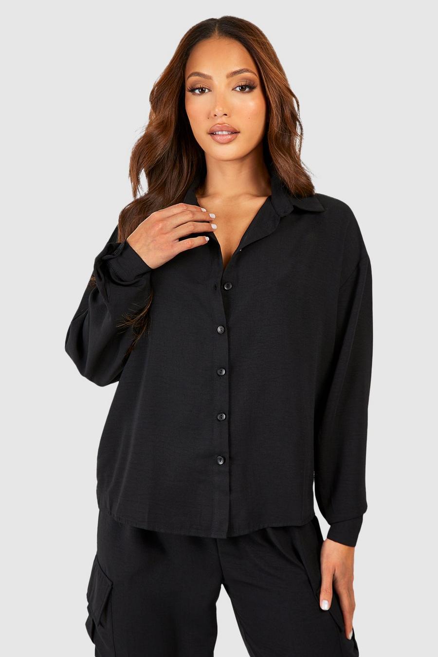 Black Tall Woven Open Back Tie Detail Cropped Relaxed Fit Shirt image number 1