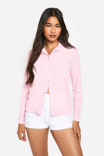 Rib Jersey Button Front Pj Shirt pink