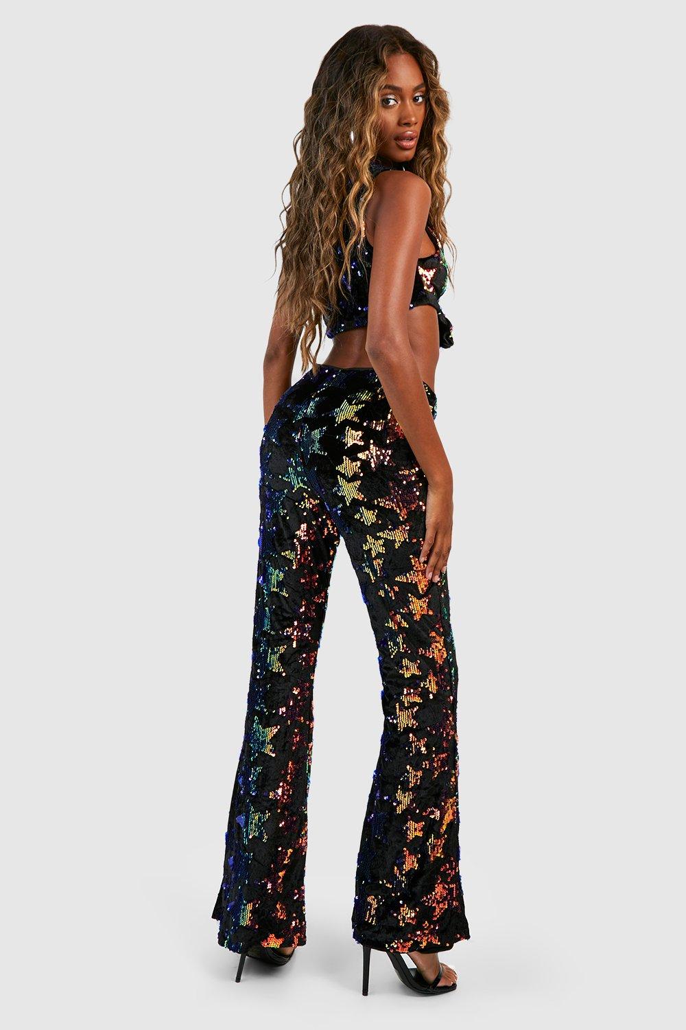 Pantalon flare en velours et sequins toiles boohoo