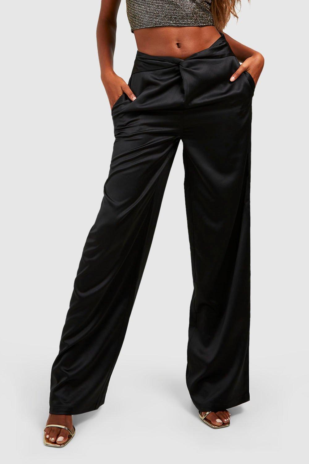 Heavy Satin Twist Front Wide Leg Trousers