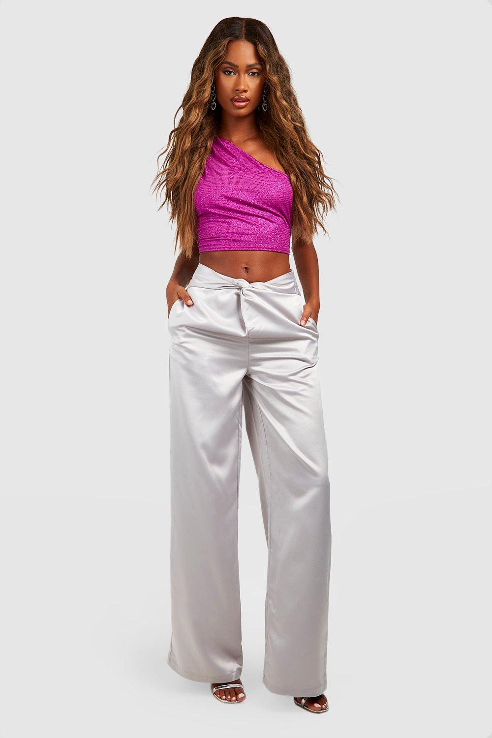 Satin Print Wide Leg Relaxed Trouser