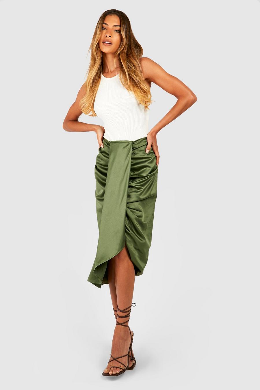 Moss Heavy Satin Drape Front Midaxi Skirt image number 1