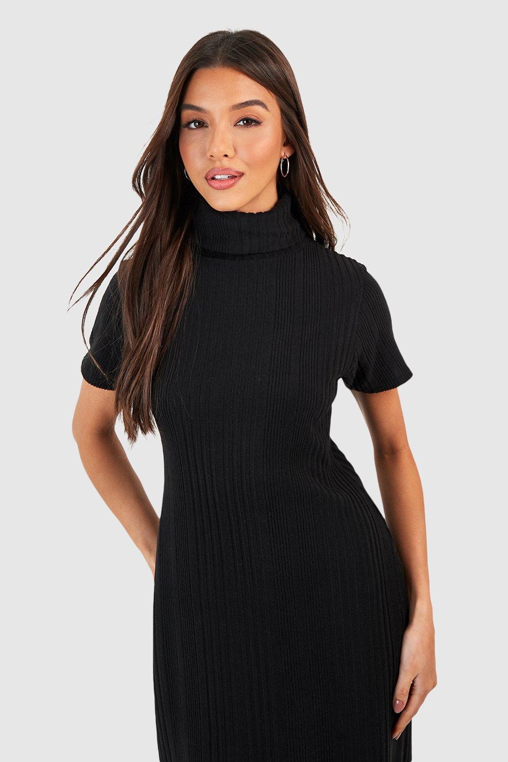 Textured Rib Turtleneck Midi Dress boohoo AU