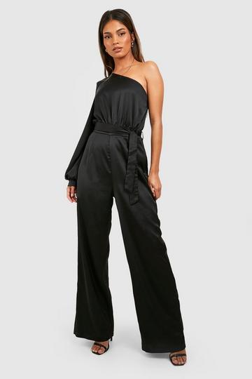 Satin One Shoulder Jumpsuit black