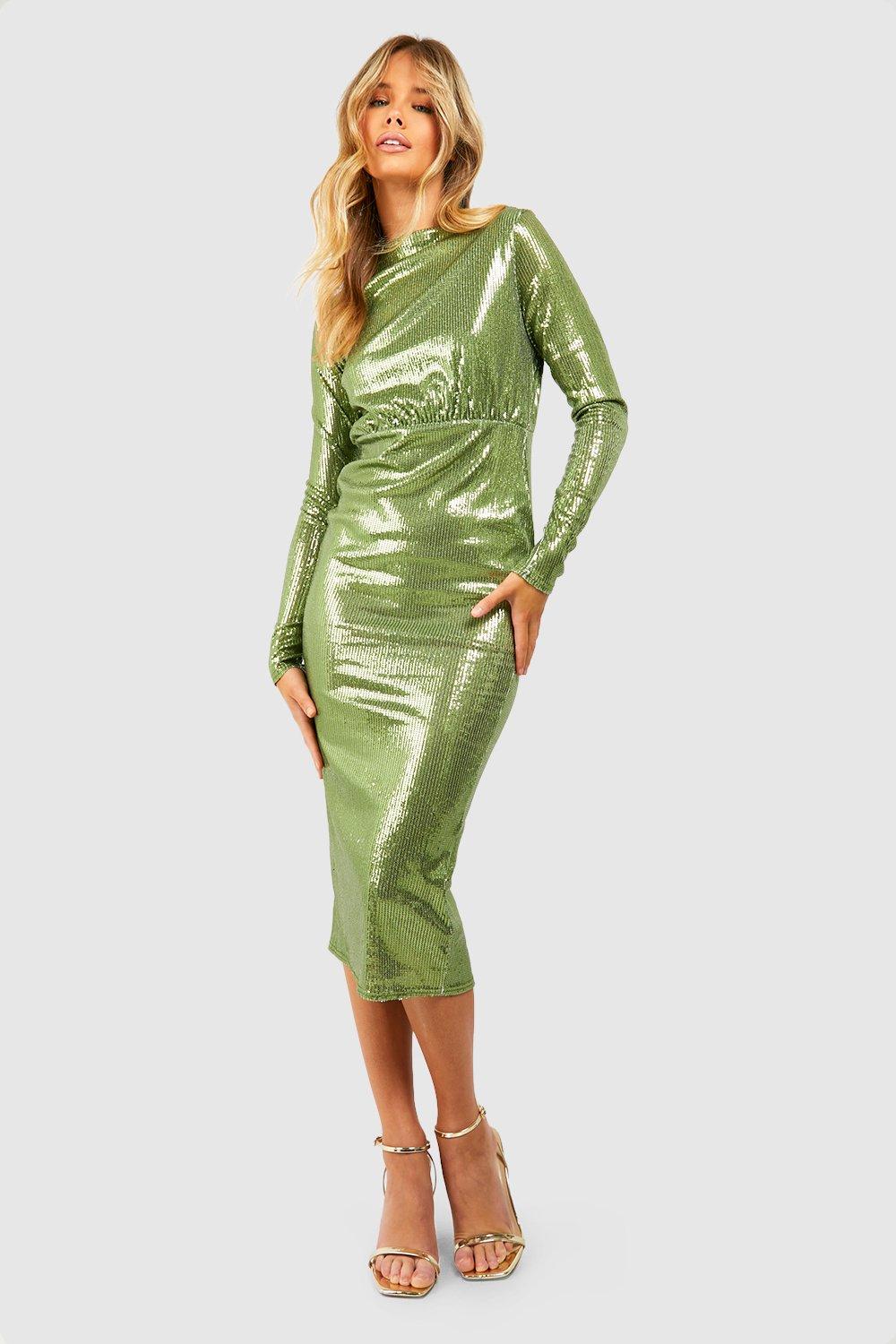 Sequin midi long deals sleeve dress