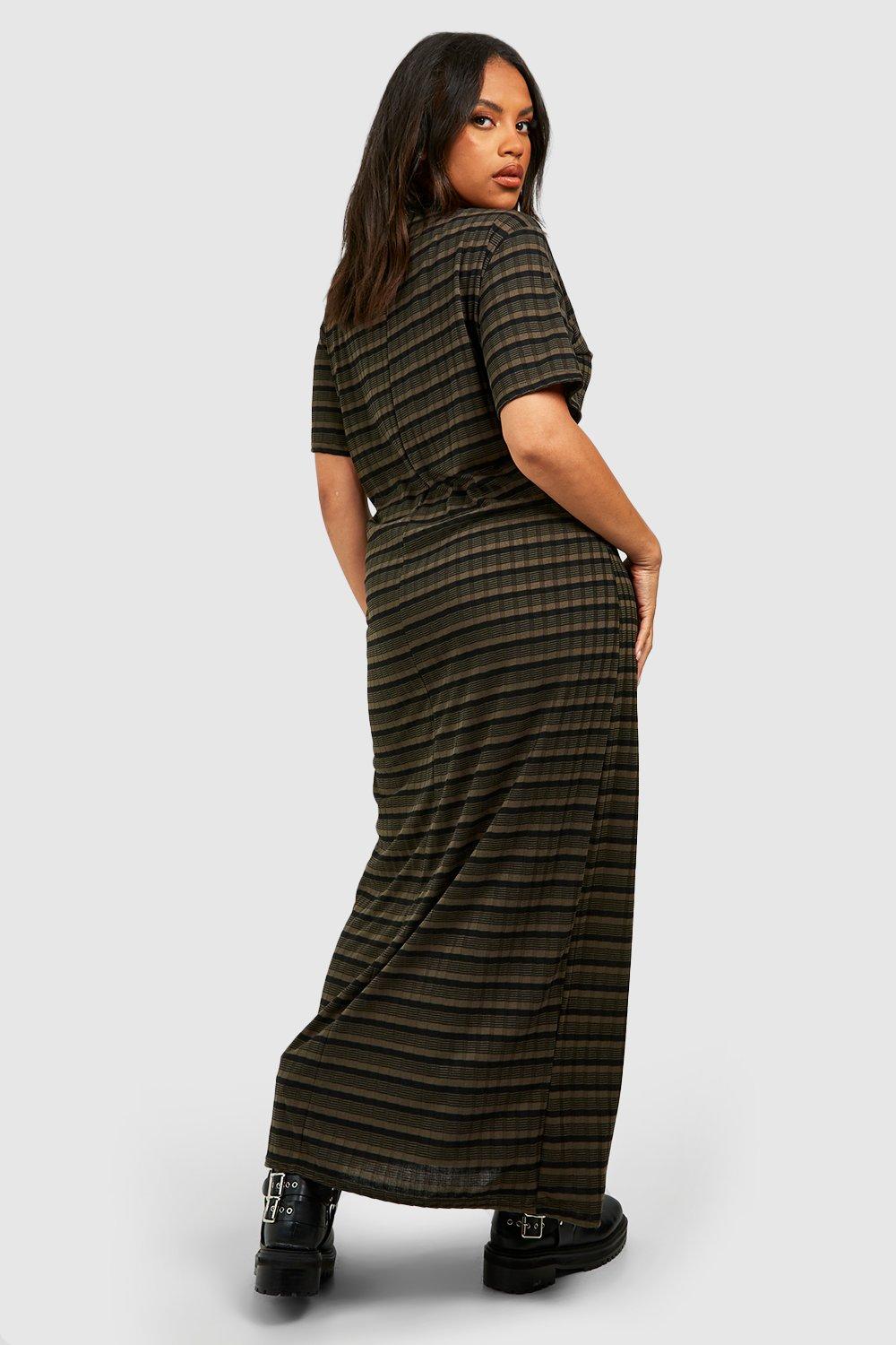 Plus Rib Knitted Stripe T shirt Dress