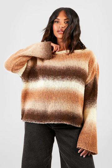 Plus Boat Neck Ombre Knit Sweater chocolate