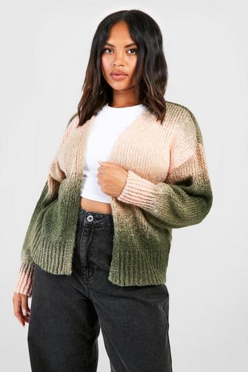 Plus Chunky Knit Ombre Cardigan khaki
