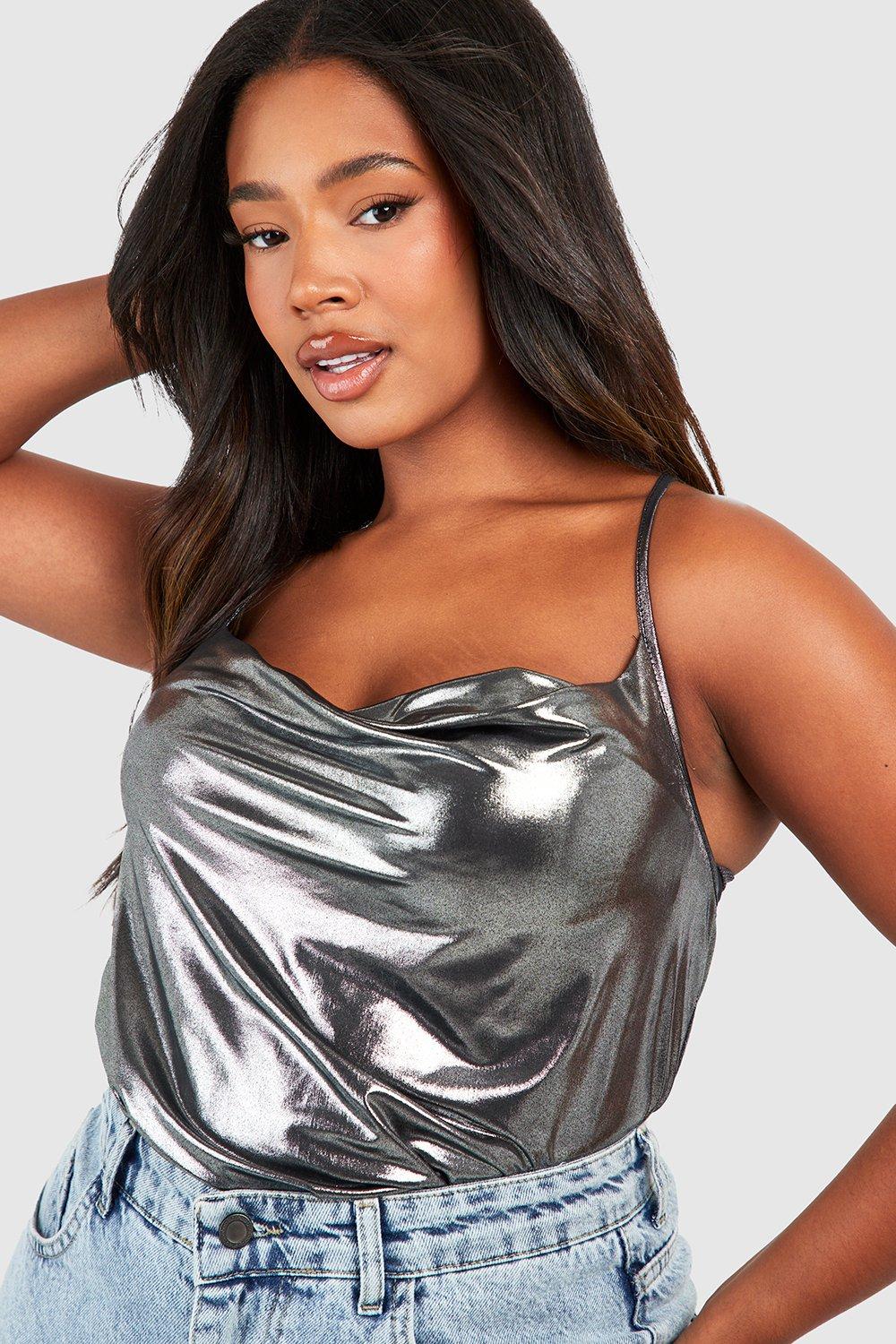 Plus Metallic Cowl Neck Camisole