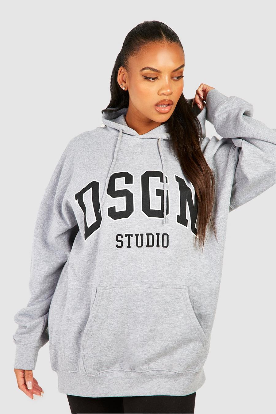 Grey marl Plus Dsgn Oversize hoodie med tryck image number 1