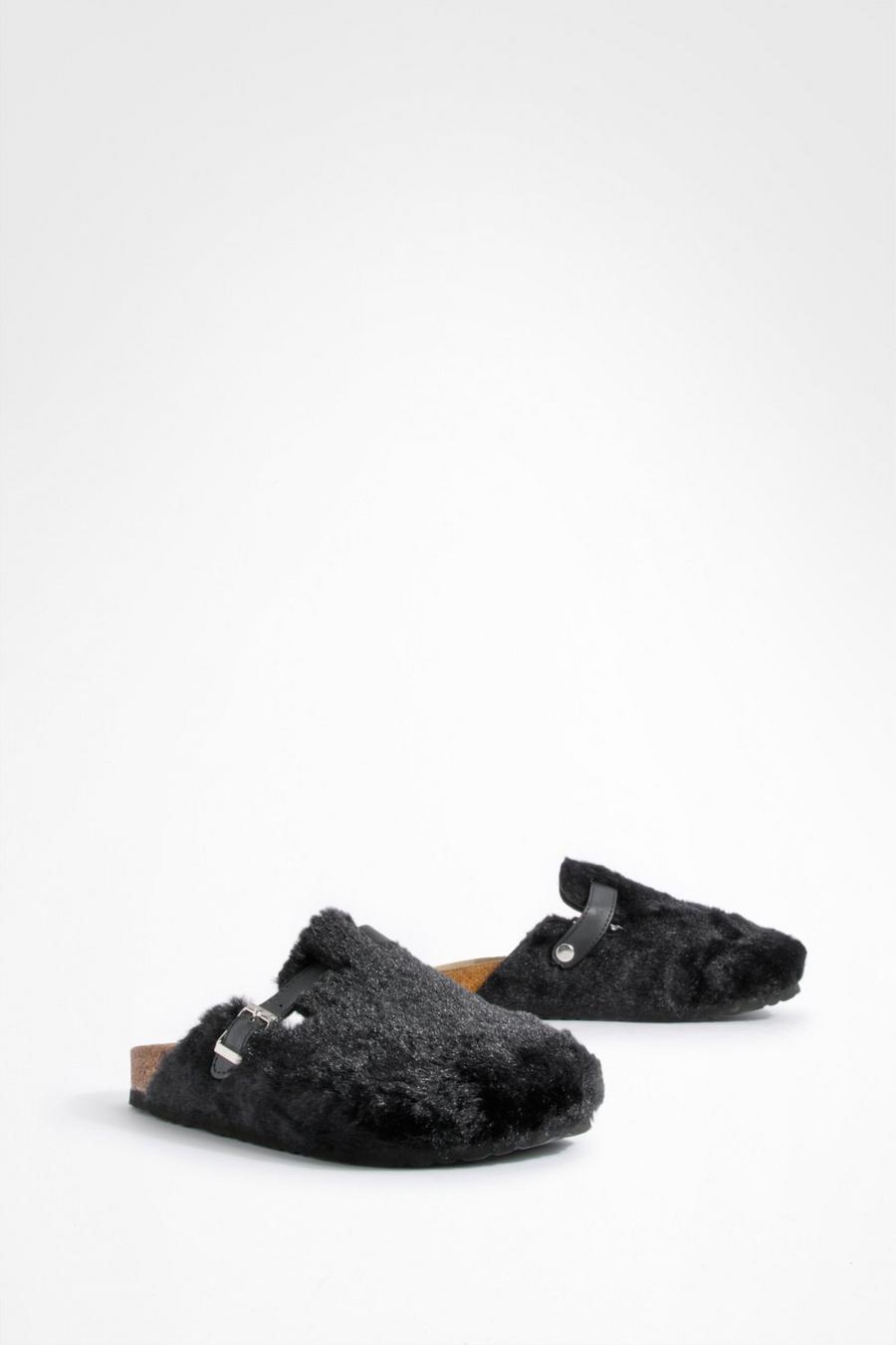 Black Fur Closed Toe Clogs    image number 1