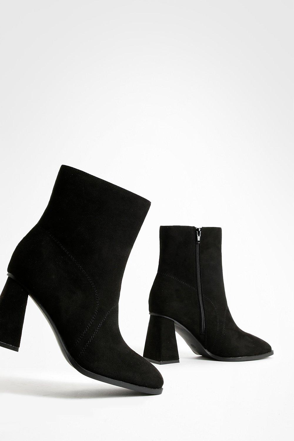 Wide Fit Block Heel Ankle Boots boohoo