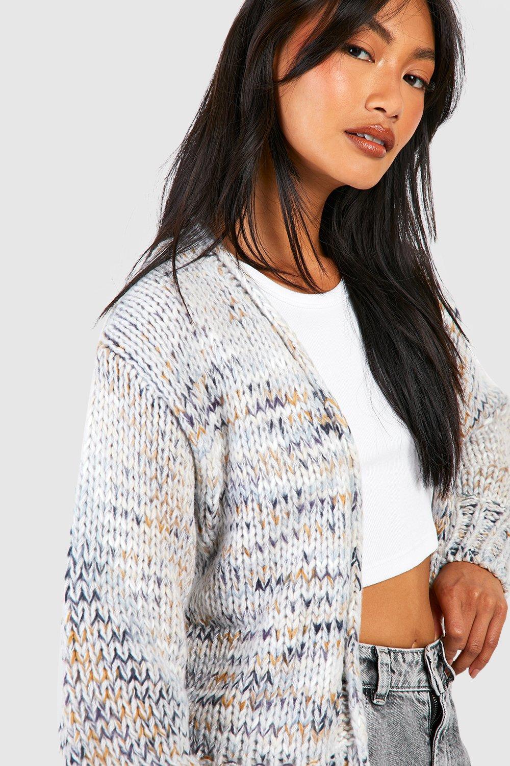 Premium Chunky Multicolour Marl Crop Cardigan boohoo IL