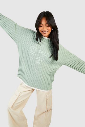 Ski Club Soft Rib Knit Oversized Sweater sage