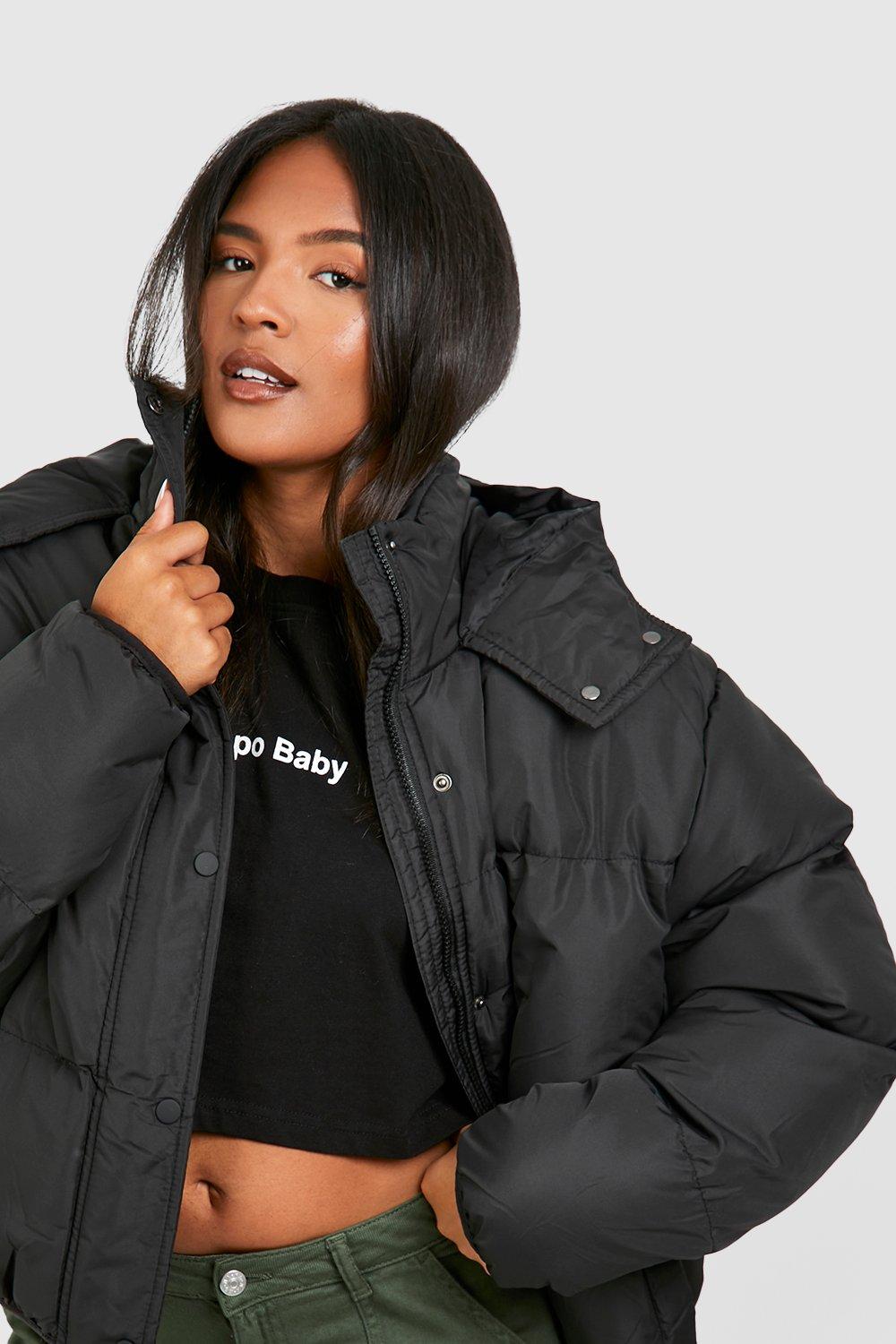 Black puffer cheap jacket boohoo