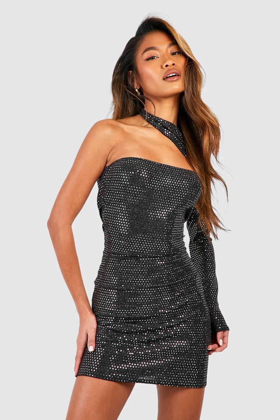 Gold metálicos Sequin Cut Out Mini Dress