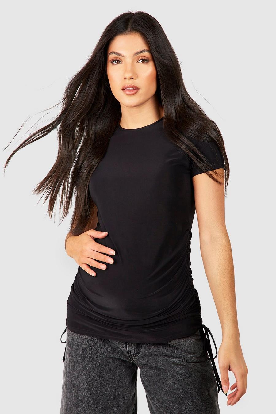 Maternité - T-shirt de grossesse froncé, Black