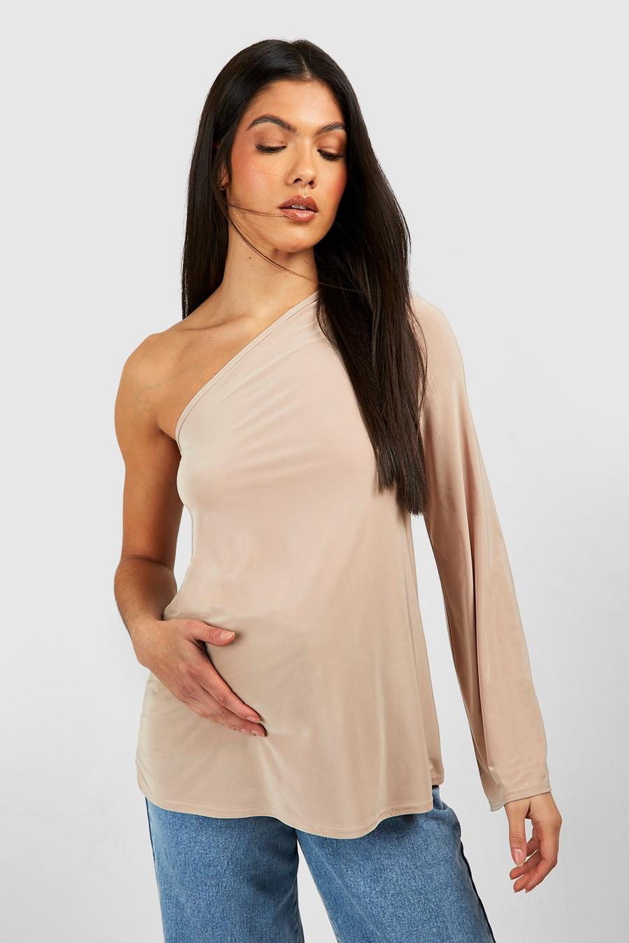 Stone Maternity Slinky One Shoulder Flare Sleeve Top image number 1