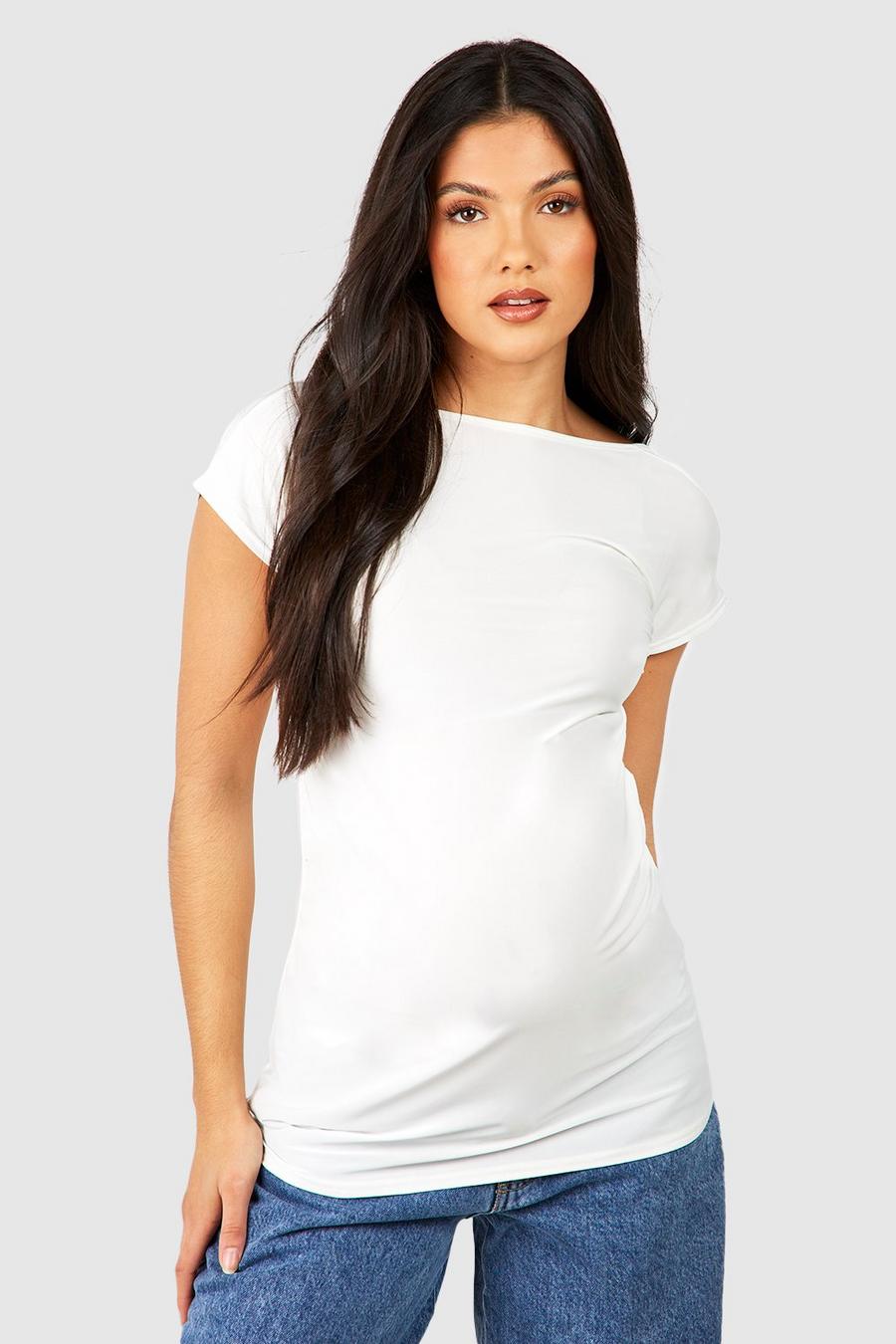 White Maternity Slinky Open Back Cap Sleeve Top image number 1